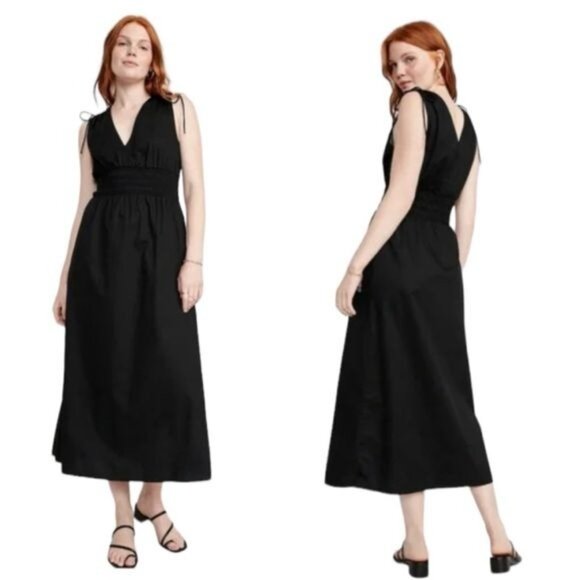 Old Navy Dresses & Skirts - Old Navy Fit & Flare Sleeveless Tie-Shoulder Smocked Maxi Dress Size L New Black
